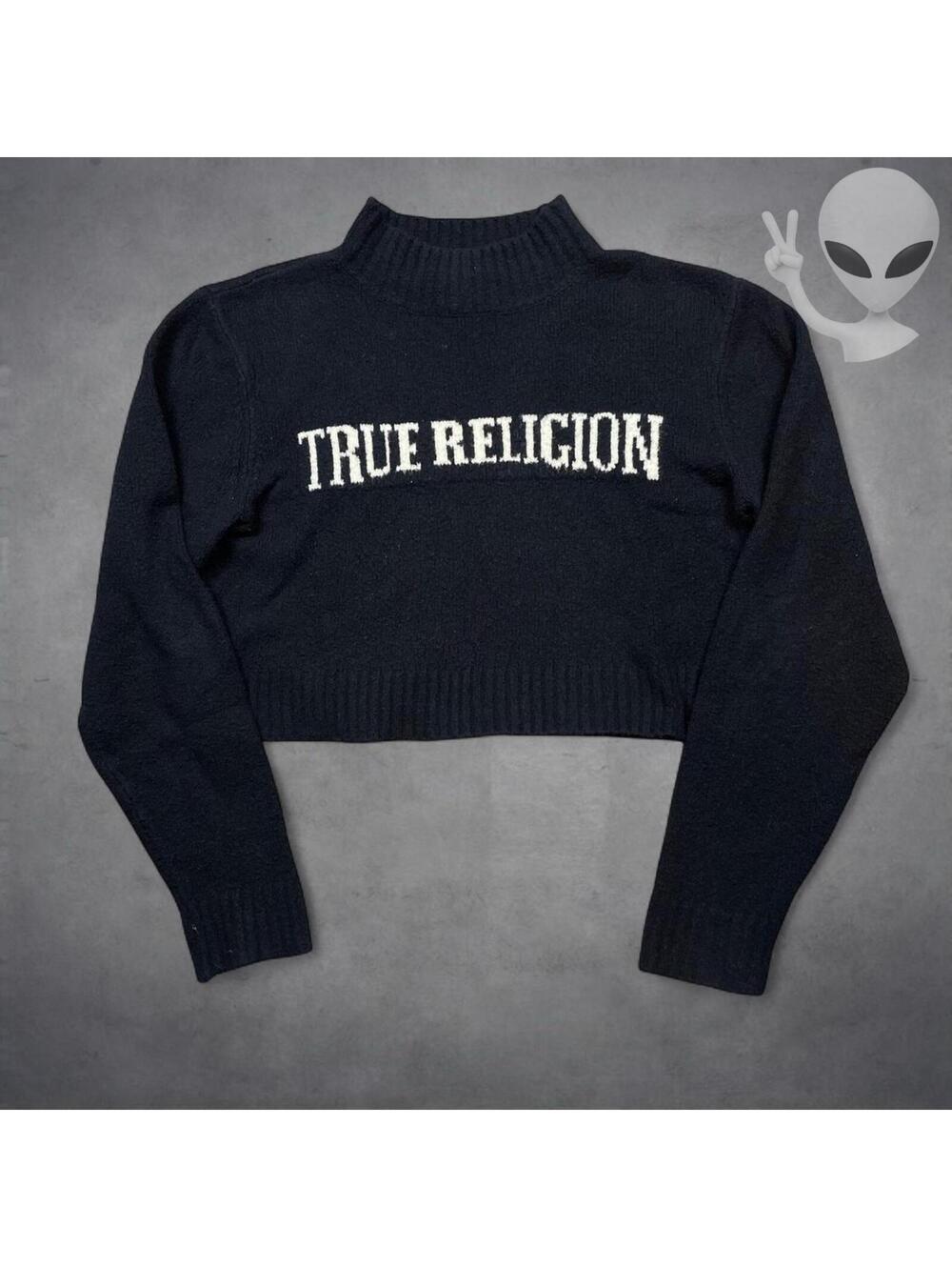True Religion Knit Sweater Small Black Cropped Pullover